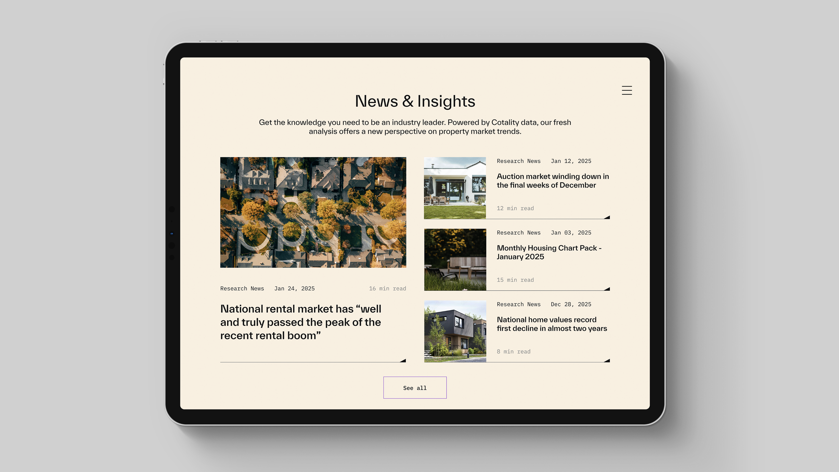 Cotality — News & Insights page on iPad