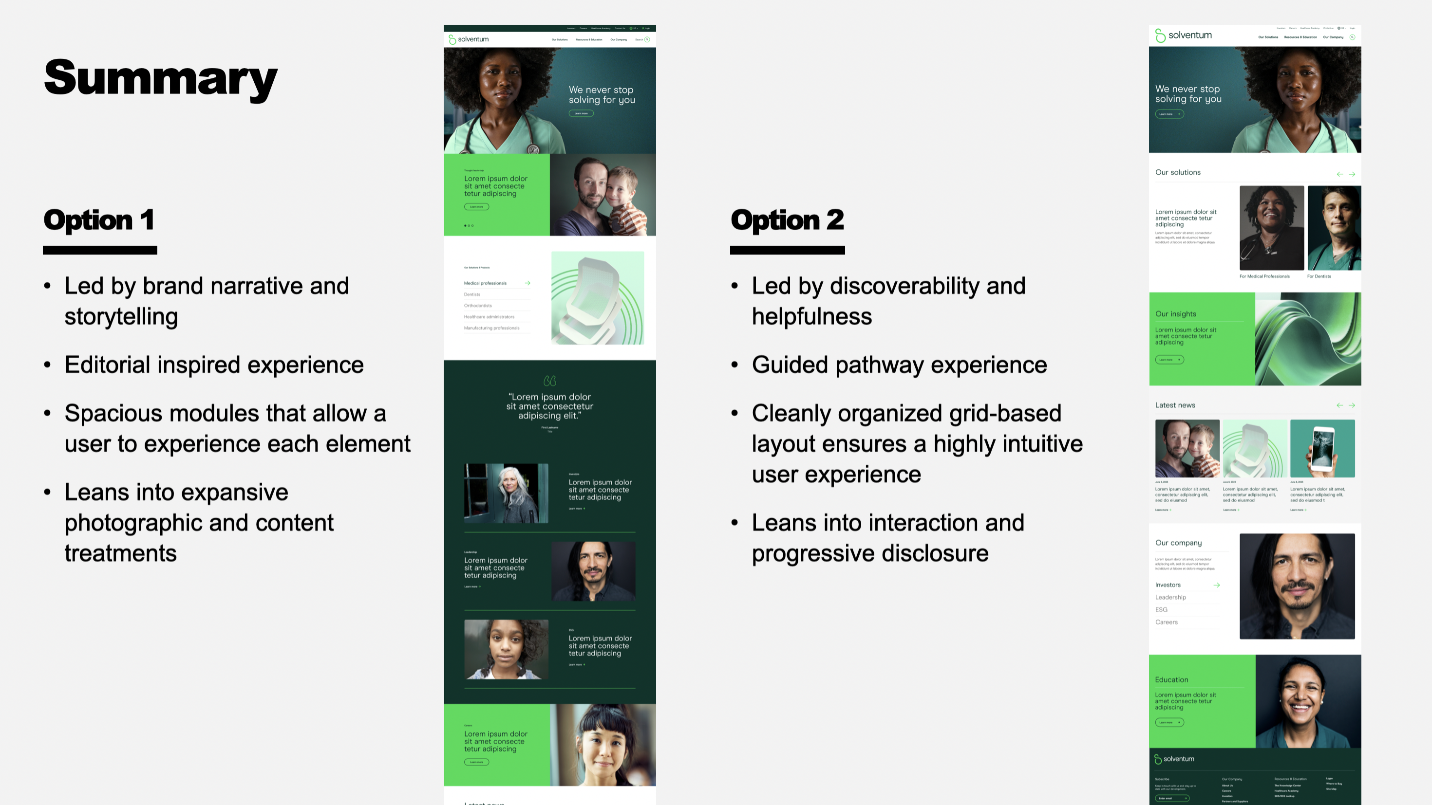 Two UX direction concepts side by side