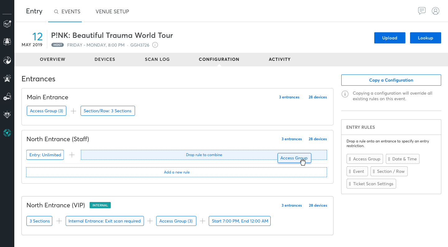 Event entry configuration redesign