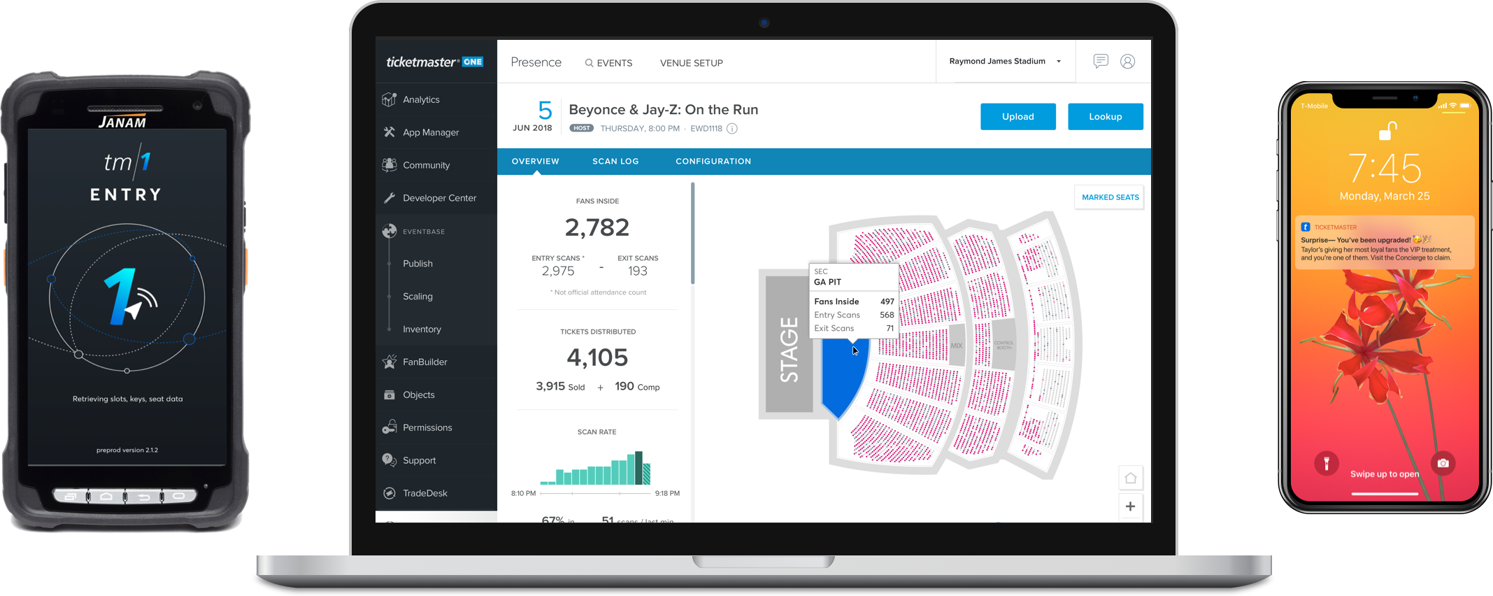 The full Presence product suite — web app, scanner, and fan mobile experience